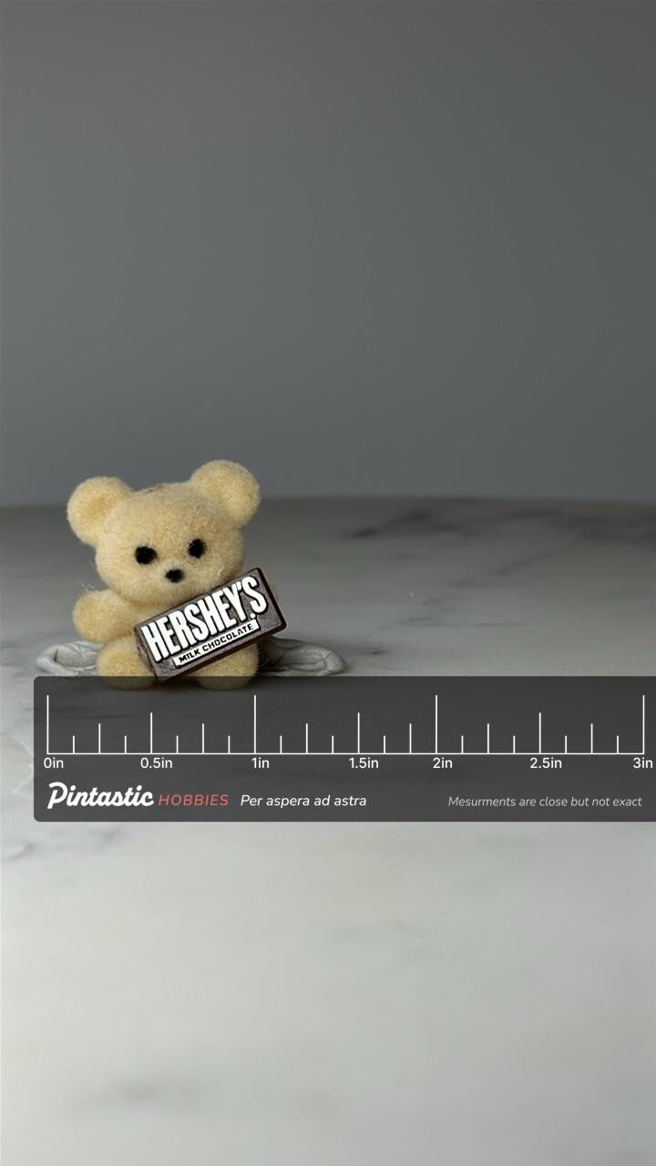 Vintage Hersheys Teddy Bear Pin: Brown Enamel - Candy Advertising Accessory with ruler overlay for size reference