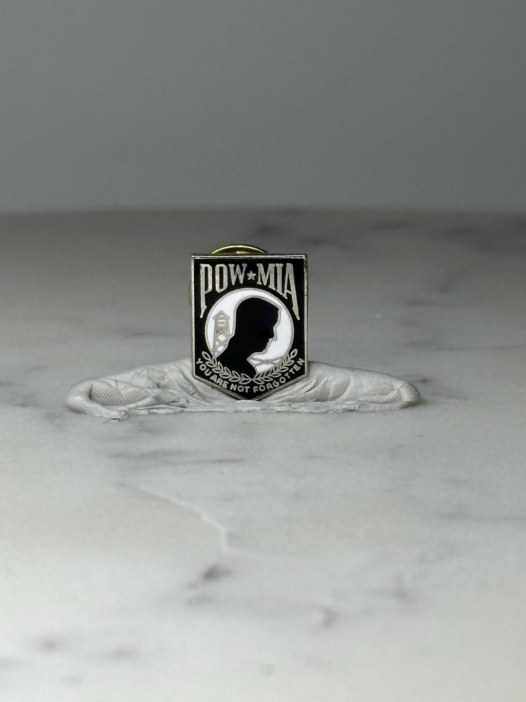 Vintage POW MIA Enamel Pin: Black & White - Military Memorial