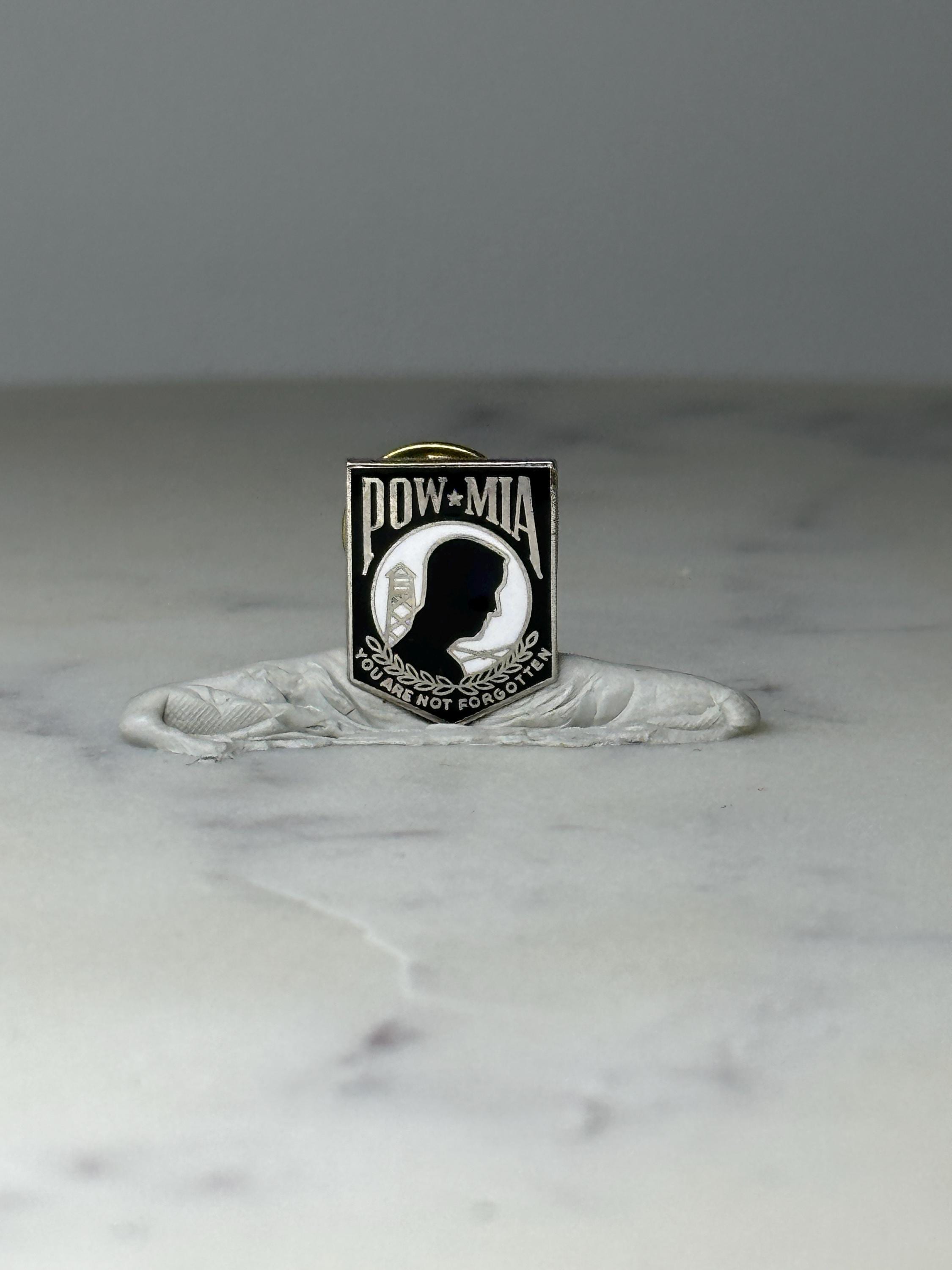 Vintage POW MIA Enamel Pin: Black & White - Military Memorial