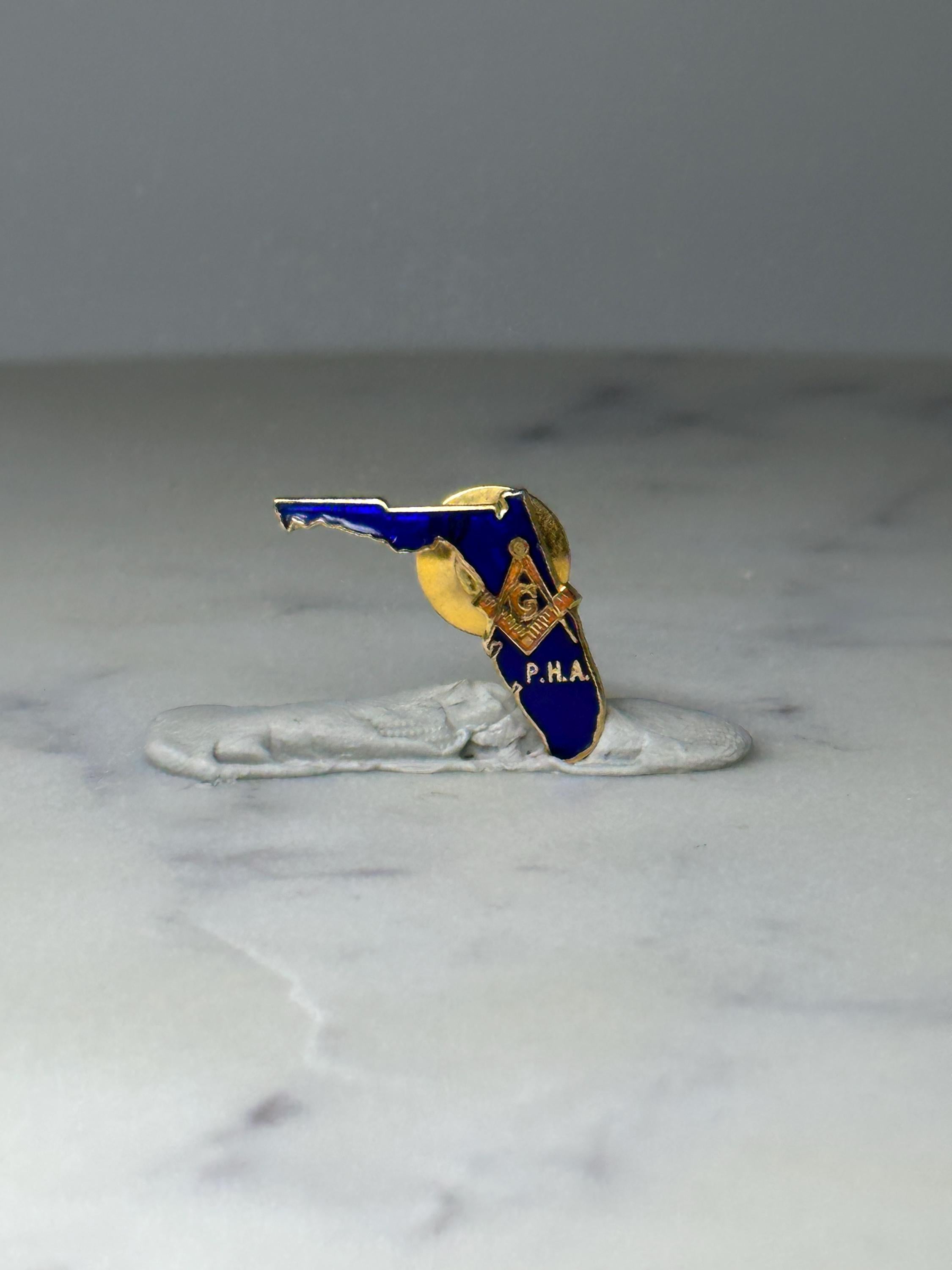 Vintage Florida Masonic Lapel Pin: Blue Enamel - PHA Freemason