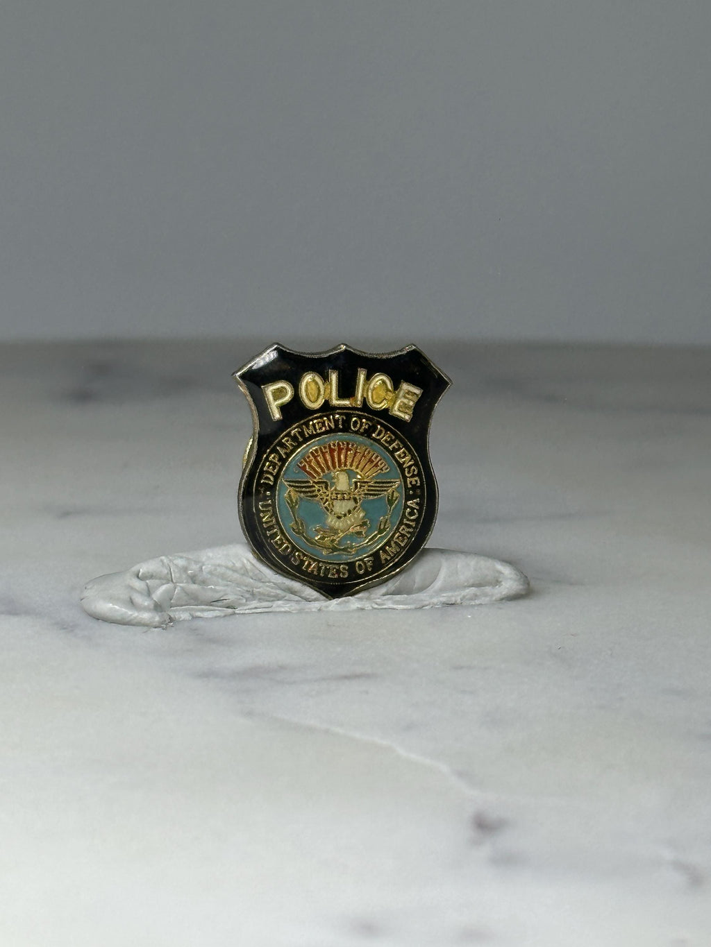 Vintage Department of Defense Police Badge Pin: Black Gold - USA Military Accessory
