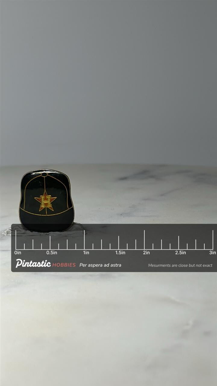 Vintage Houston Astros Baseball Hat Pin: Black Enamel - MLB Sports Accessory with ruler overlay for size reference