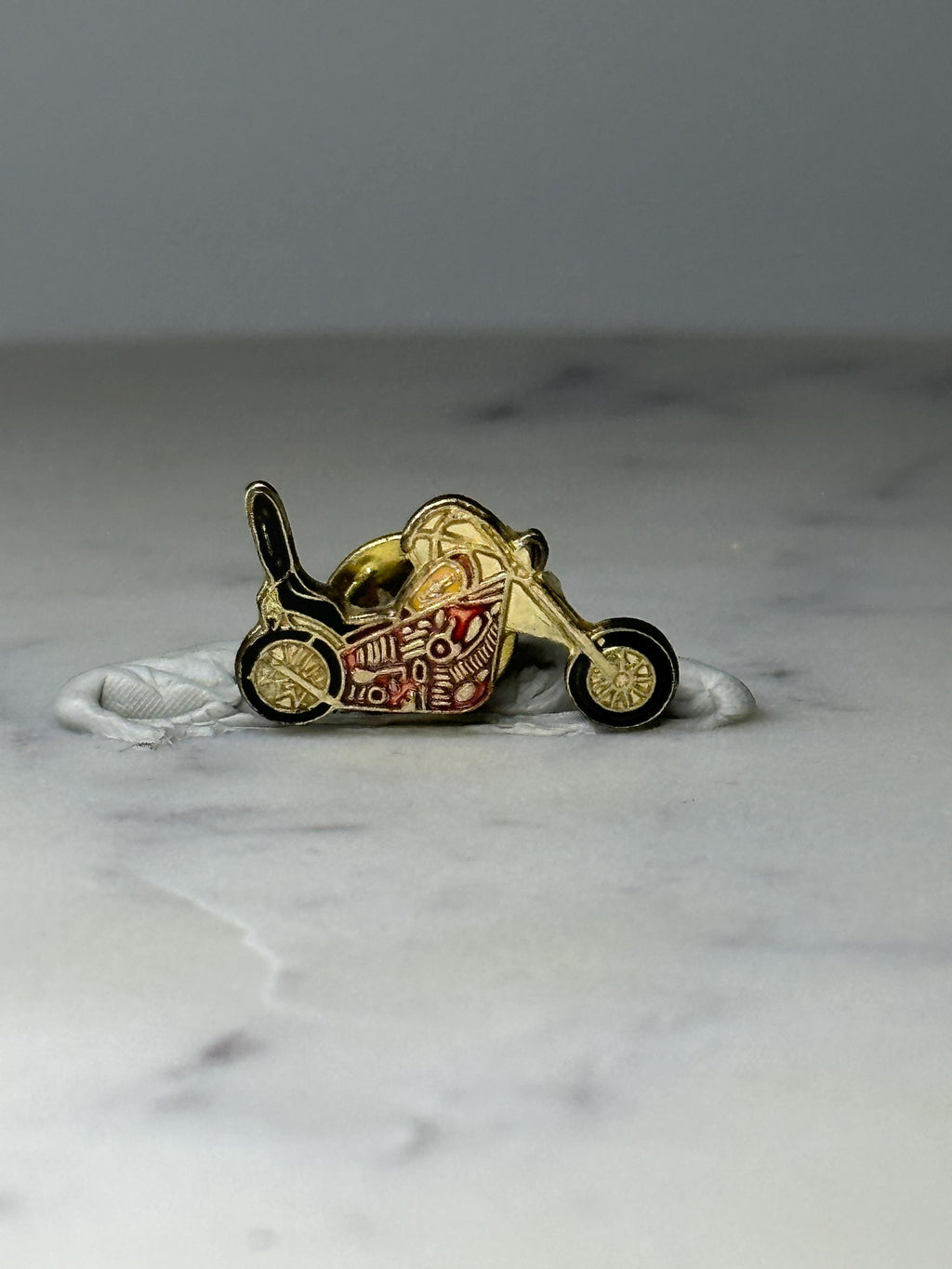 Vintage Chopper Motorcycle Enamel Pin: Gold Tone - Biker Accessory