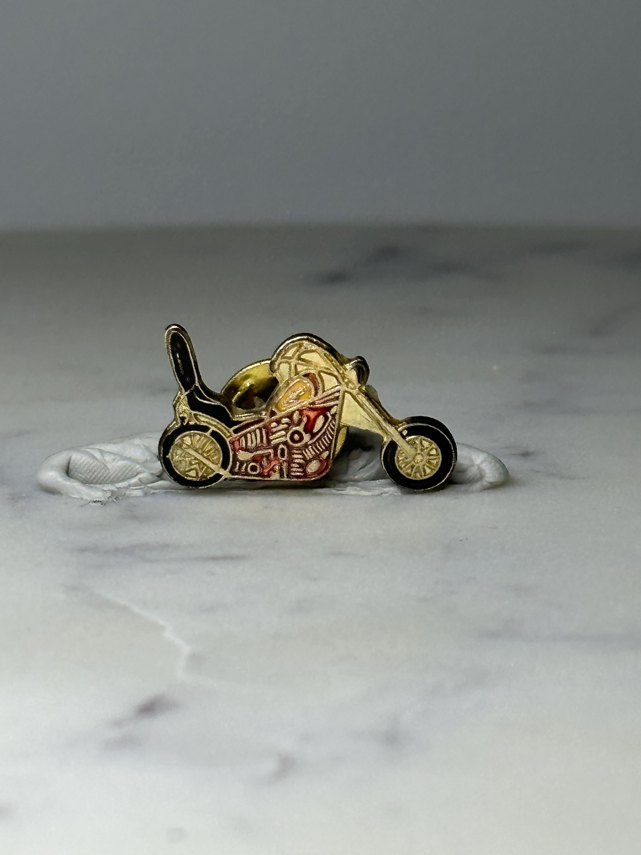 Vintage Chopper Motorcycle Enamel Pin: Gold Tone - Biker Accessory