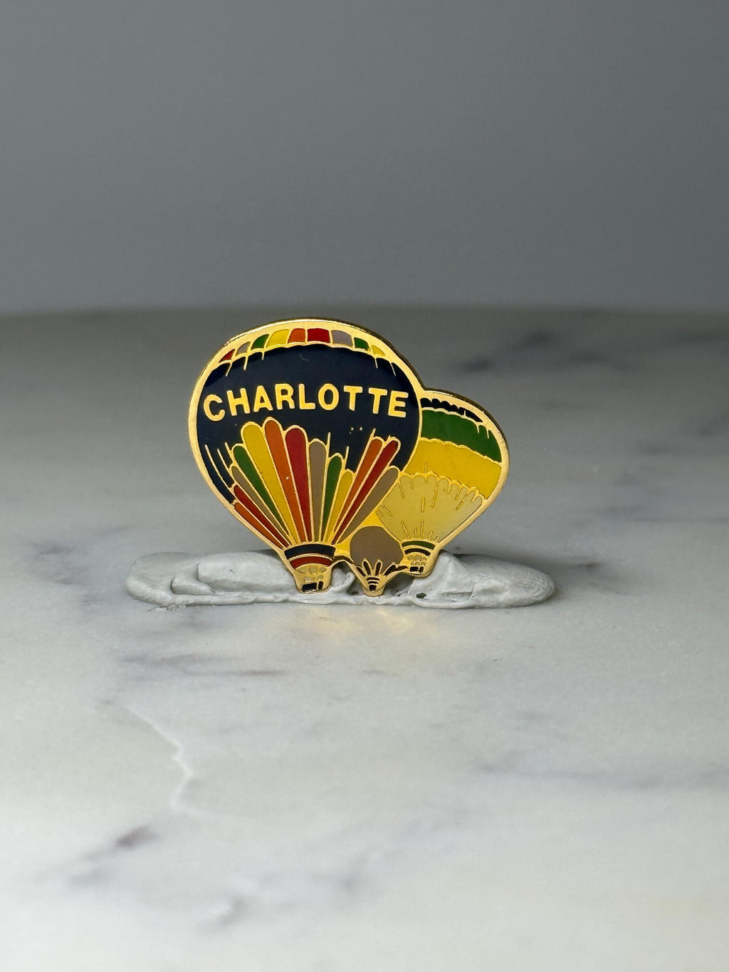 Vintage Charlotte Hot Air Balloon Pin: Gold Tone Enamel - City Souvenir Accessory