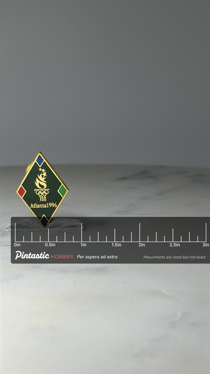 Vintage Atlanta 1996 Olympic Games Lapel Pin: Green Enamel - Centennial Accessory with ruler overlay for size reference