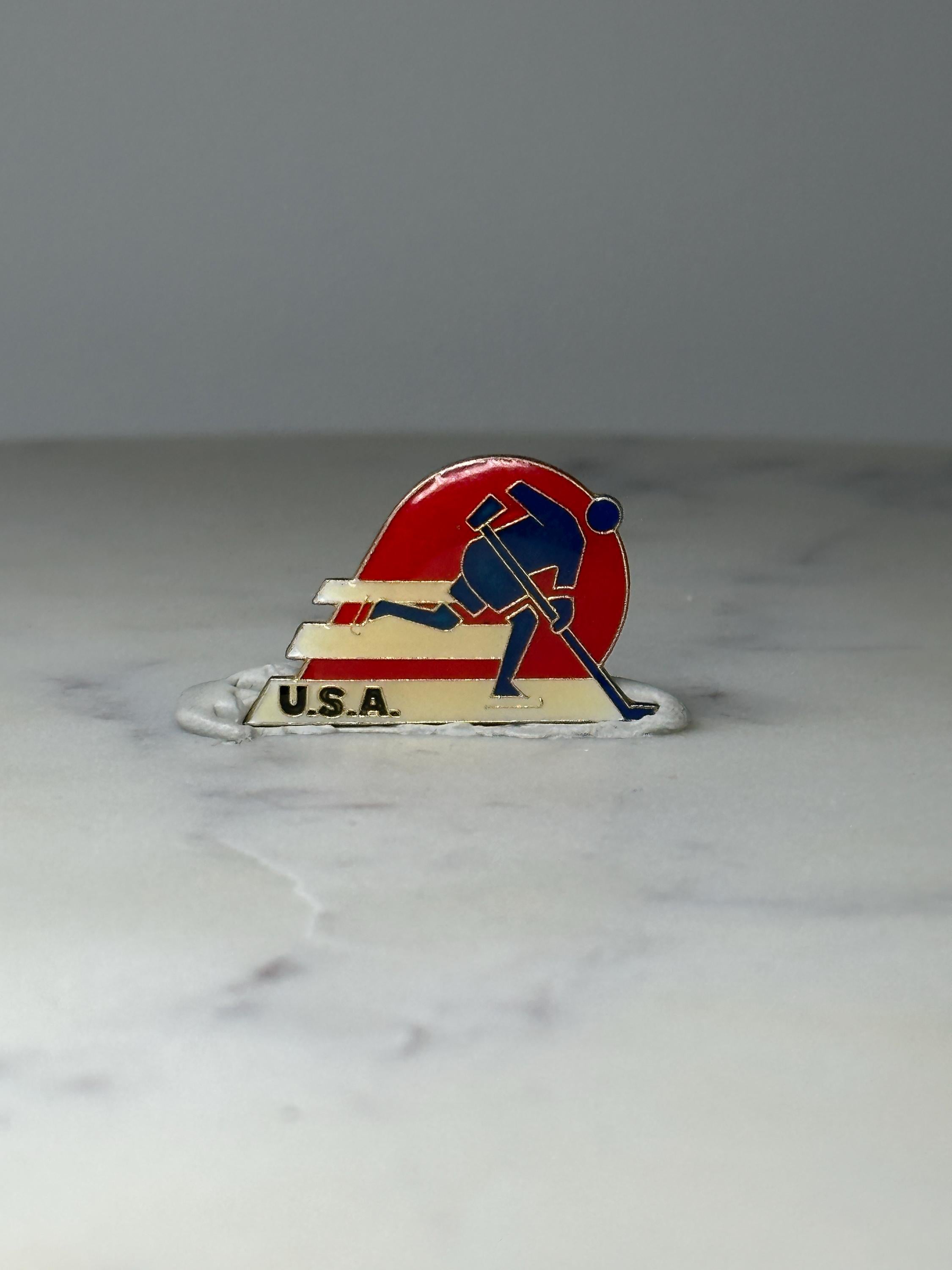 Vintage USA Hockey Enamel Pin: Red Blue - 1980s Sports Accessory