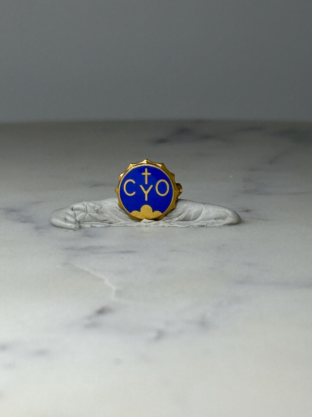 Vintage CYO Enamel Lapel Pin: Blue & Gold - Catholic Youth Accessory