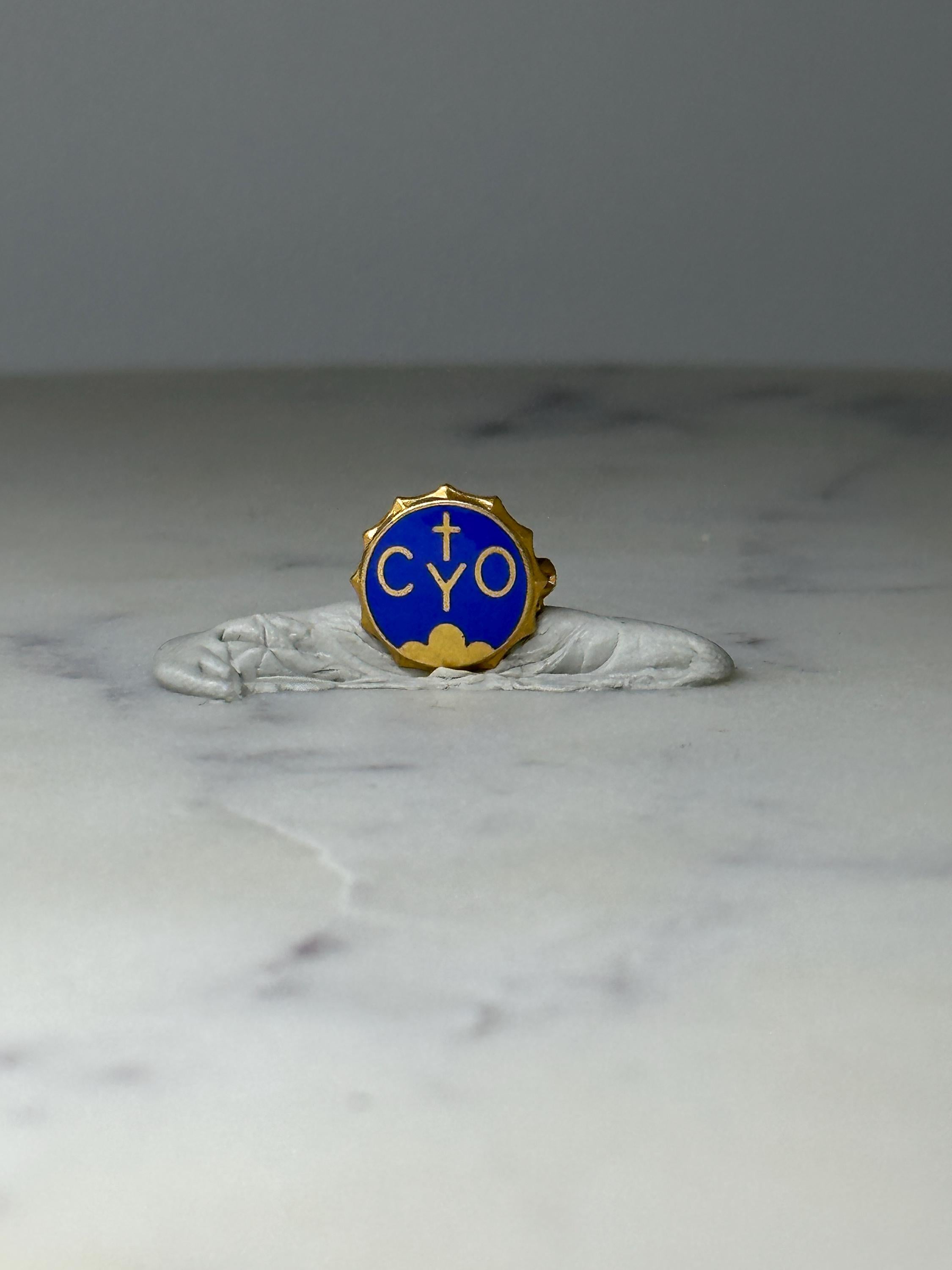 Vintage CYO Enamel Lapel Pin: Blue & Gold - Catholic Youth Accessory