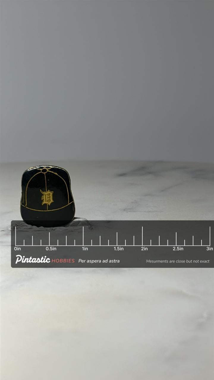 Vintage Detroit Tigers Baseball Cap Pin: Black Gold Enamel - MLB Accessory with ruler overlay for size reference