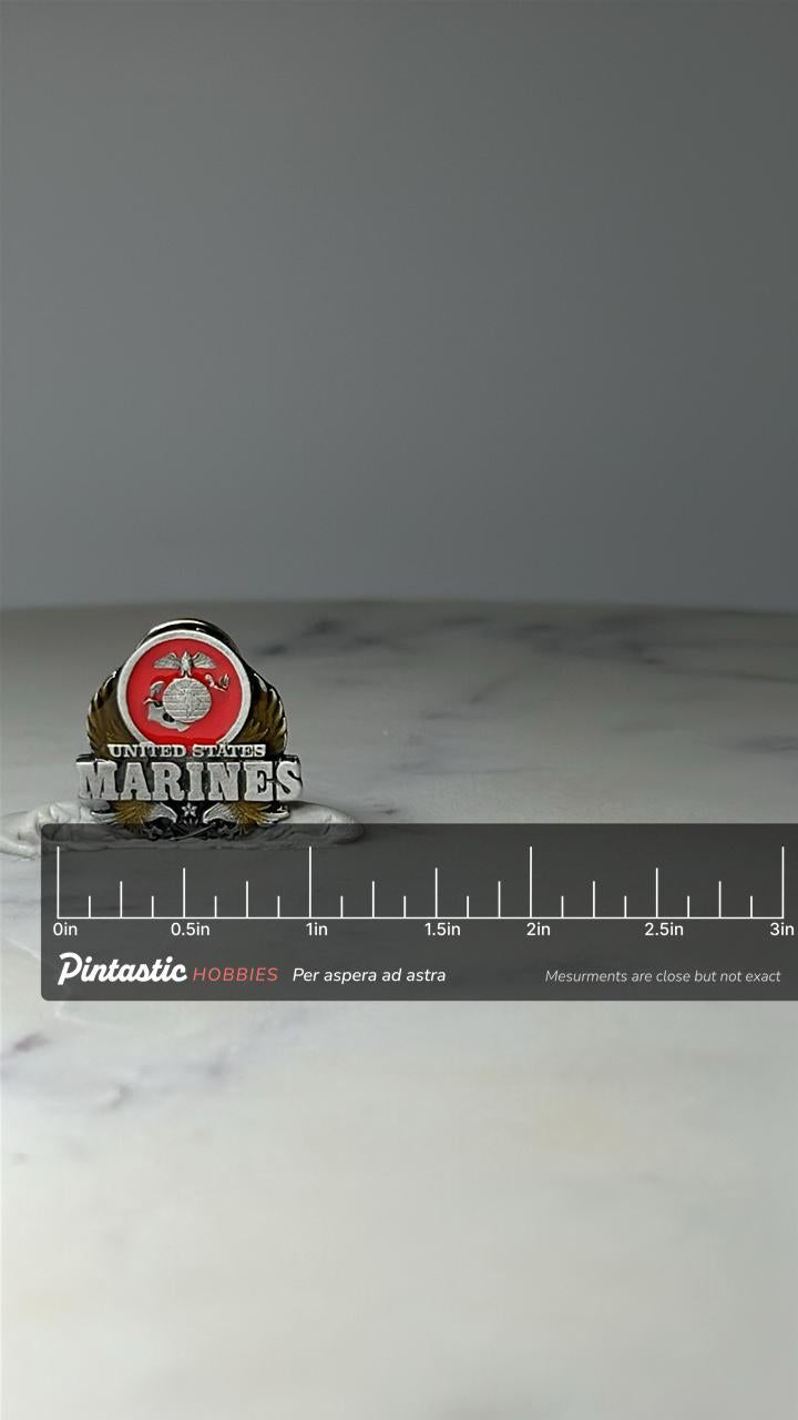 Vintage United States Marines Lapel Pin: Red Enamel - Military Accessory with ruler overlay for size reference