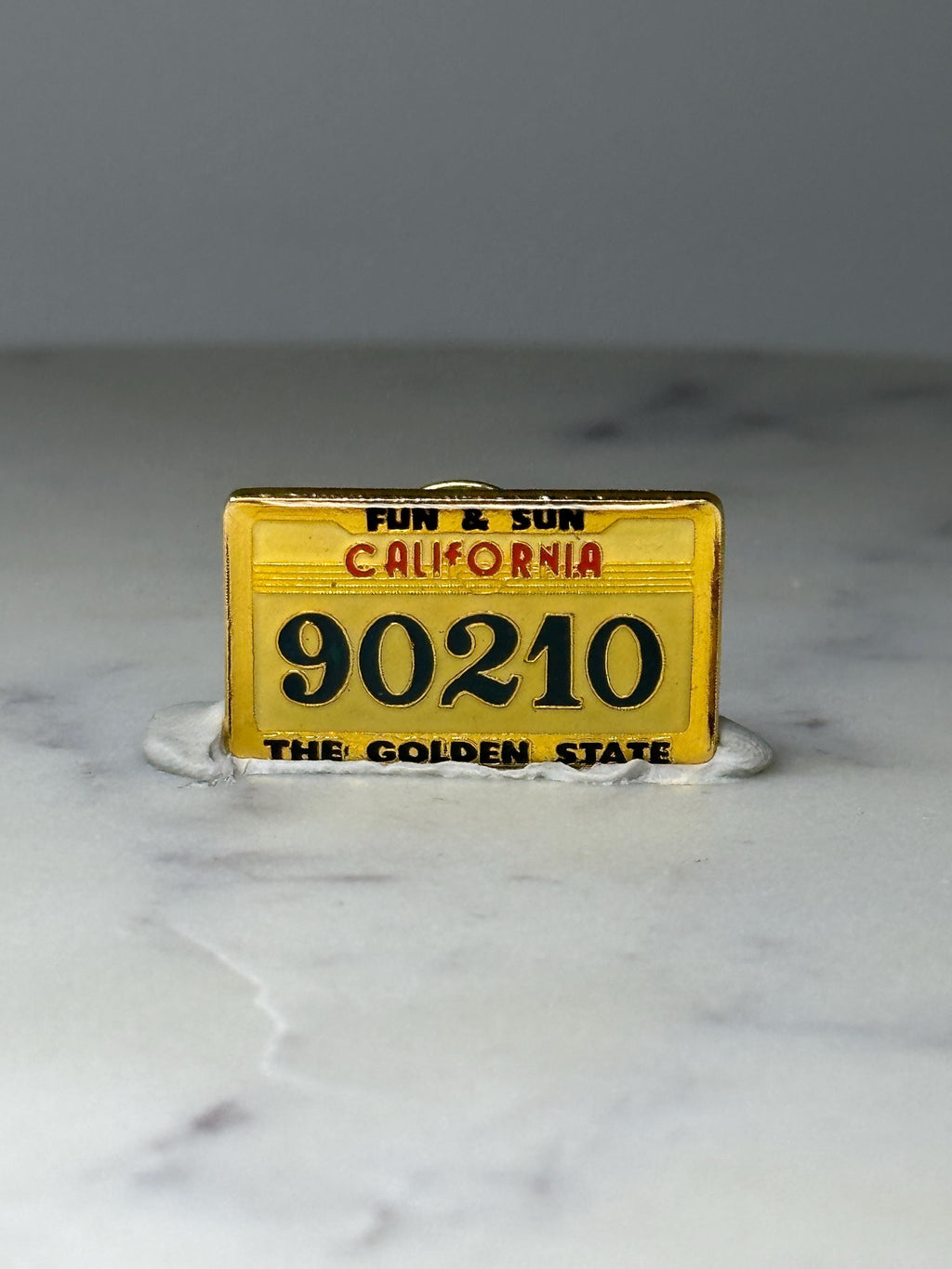Vintage California License Plate Pin: Yellow Enamel - 90210 Souvenir