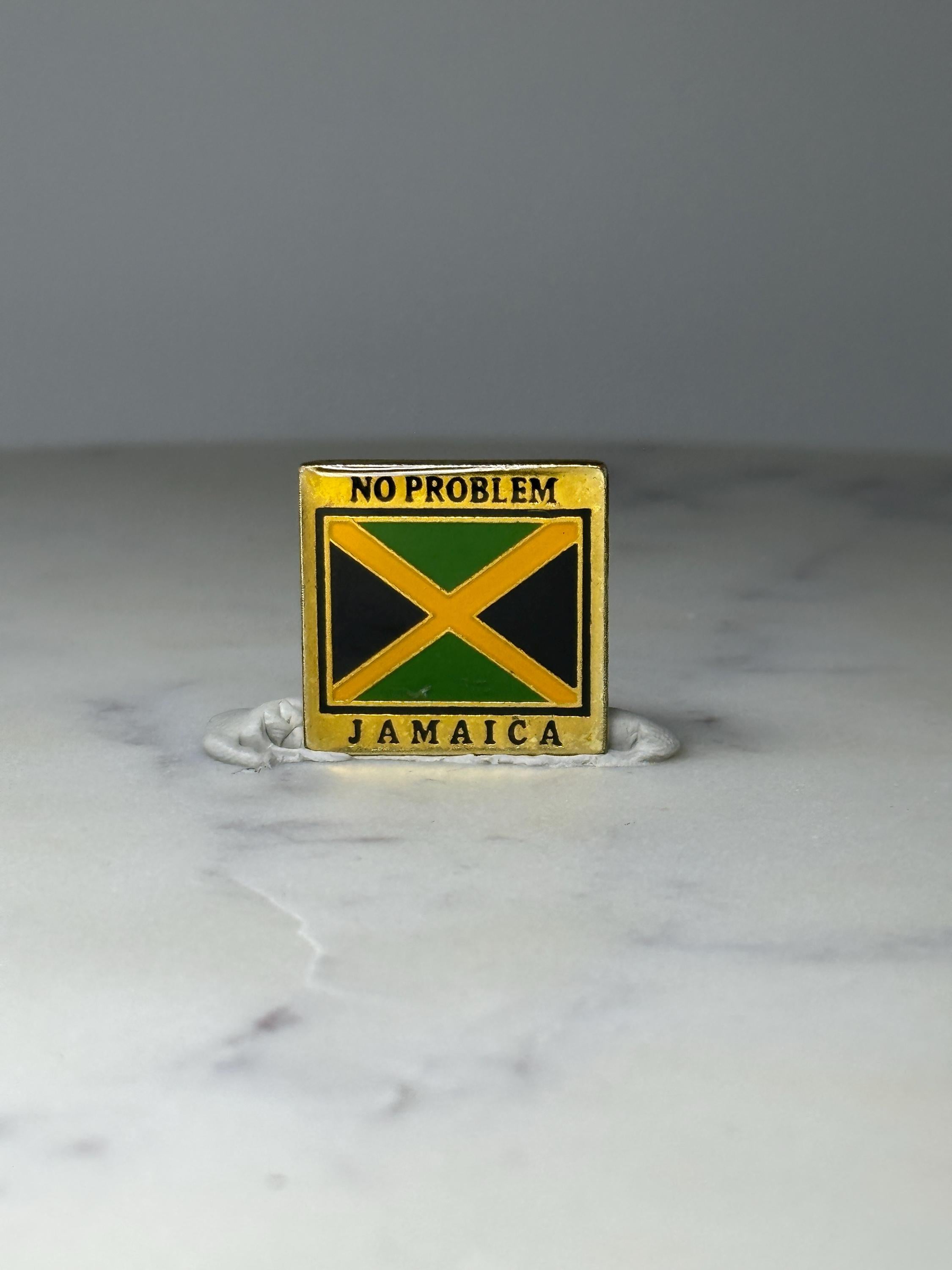 Vintage Jamaica Flag Enamel Pin: Gold Tone - No Problem Souvenir Accessory
