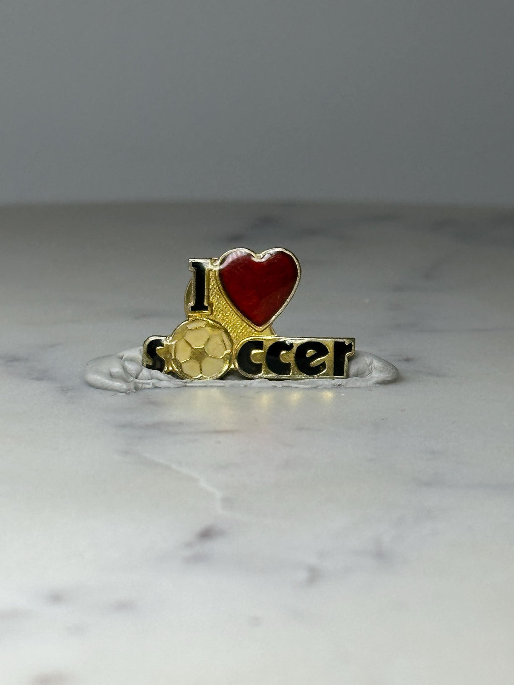 Vintage I Love Soccer Enamel Pin: Gold Tone - Sports Fan Accessory