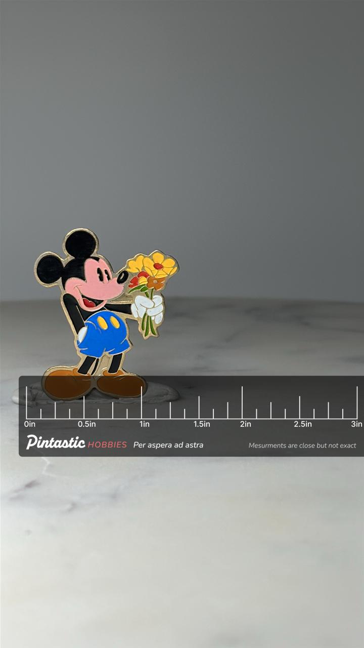 Vintage Mickey Mouse Enamel Pin: Colorful Gold Tone - Disney Character Accessory with ruler overlay for size reference