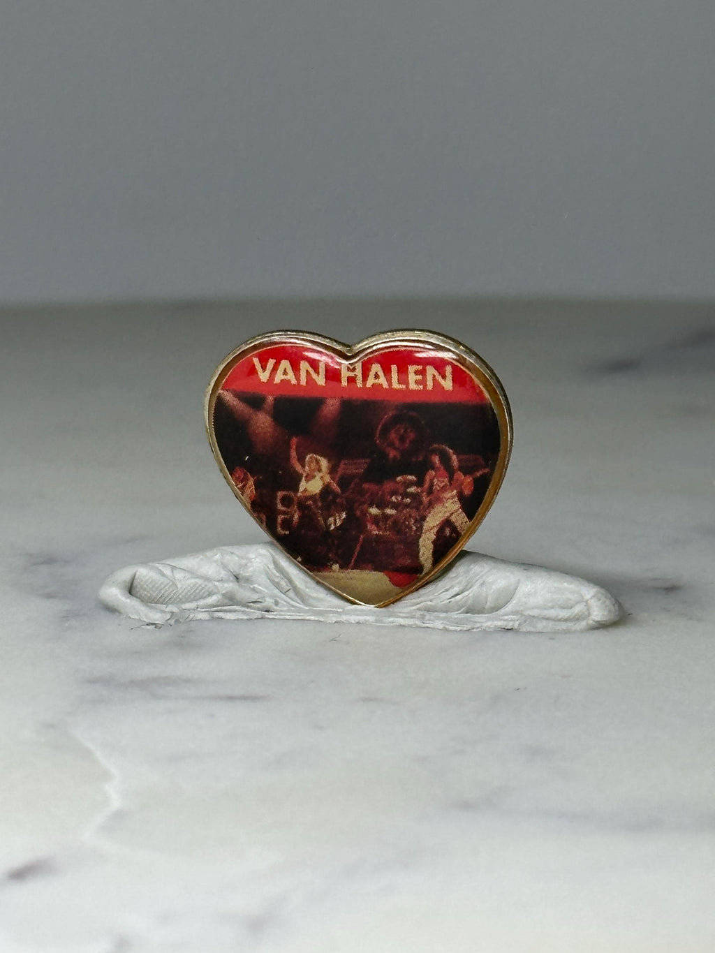 Vintage Van Halen Heart Lapel Pin: Gold Tone - 1980s Rock Accessory