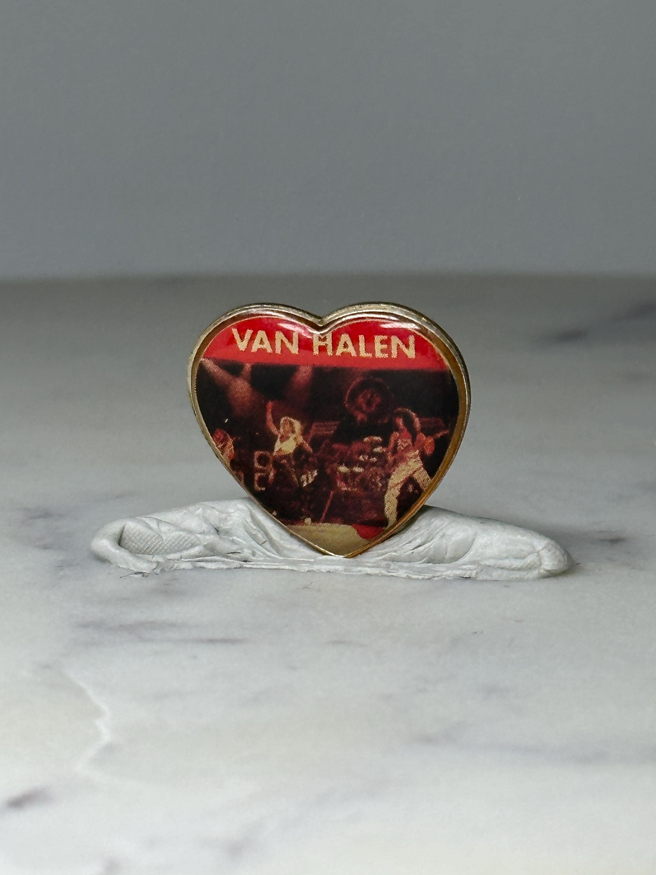 Vintage Van Halen Heart Lapel Pin: Gold Tone - 1980s Rock Accessory