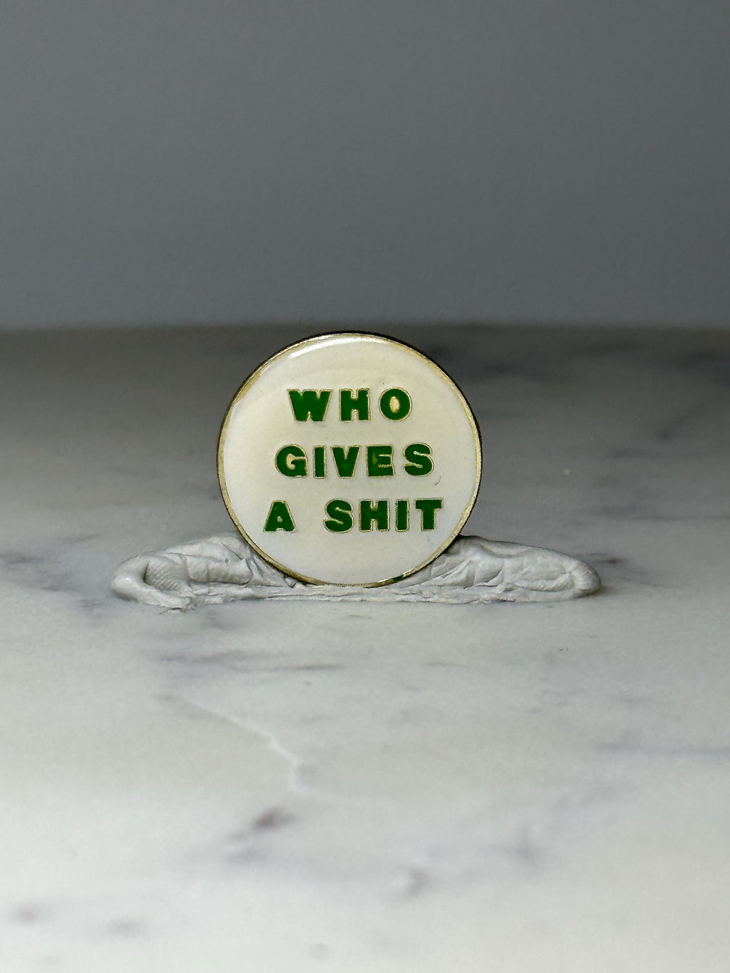 Vintage Novelty Slogan Lapel Pin: White Green Enamel - Retro Accessory