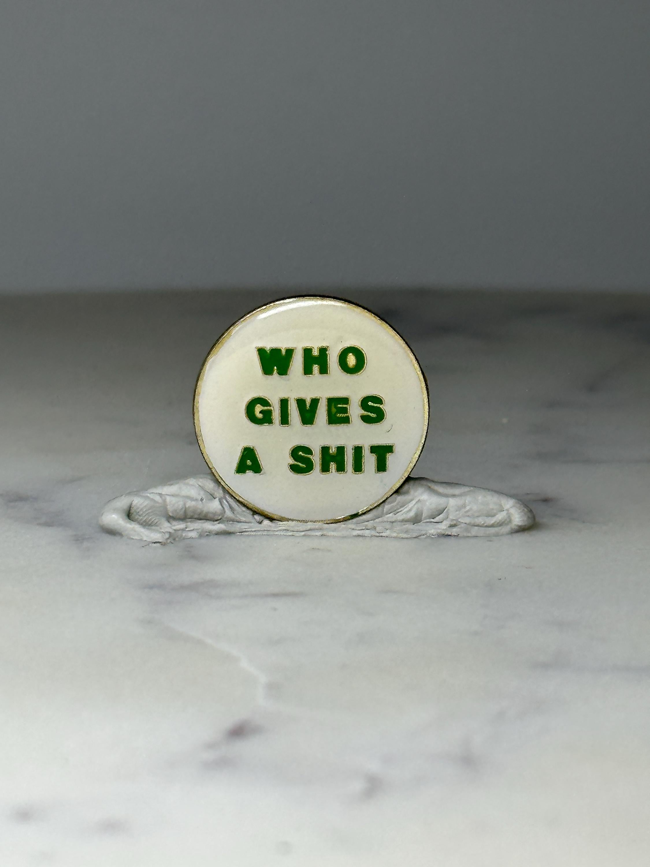 Vintage Novelty Slogan Lapel Pin: White Green Enamel - Retro Accessory