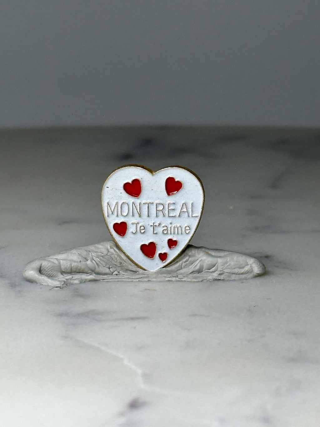 Vintage Montreal Souvenir Lapel Pin: White Enamel Heart - Canada Travel Accessory