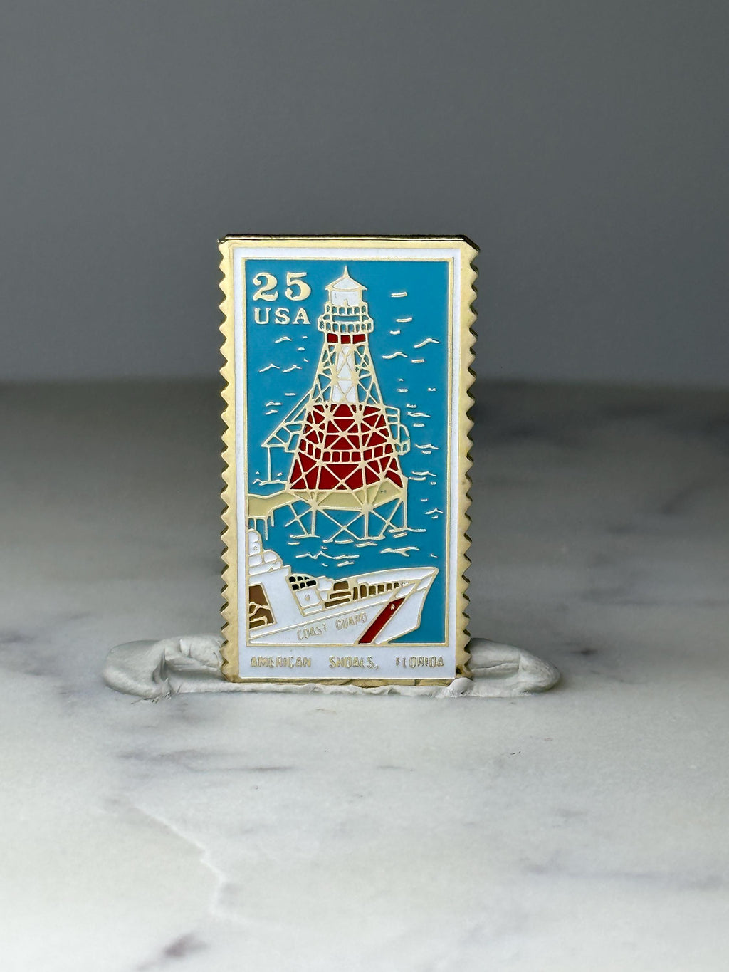 Vintage American Shoal Lighthouse Stamp Pin: Enamel - Florida Accessory