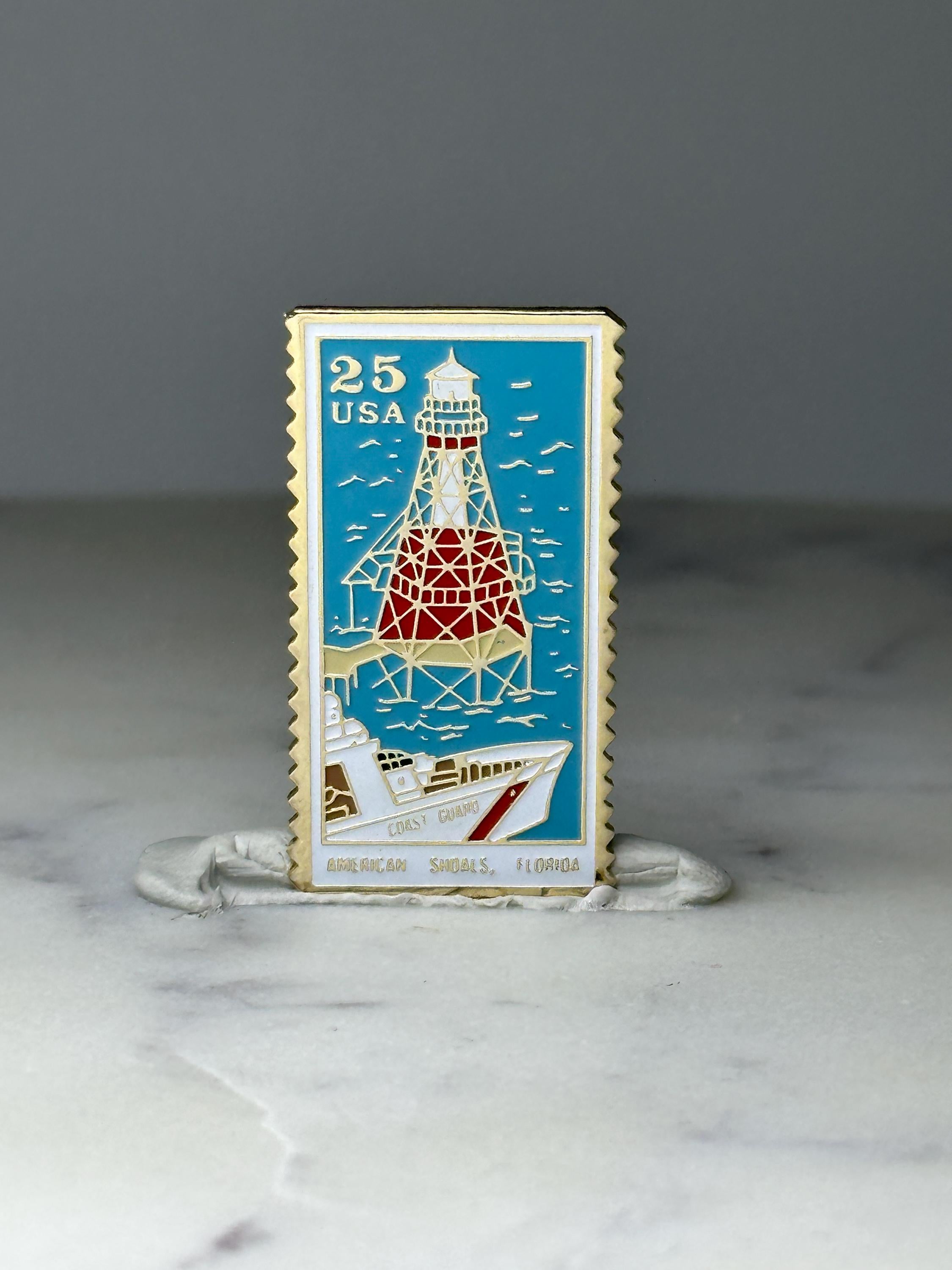 Vintage American Shoal Lighthouse Stamp Pin: Enamel - Florida Accessory