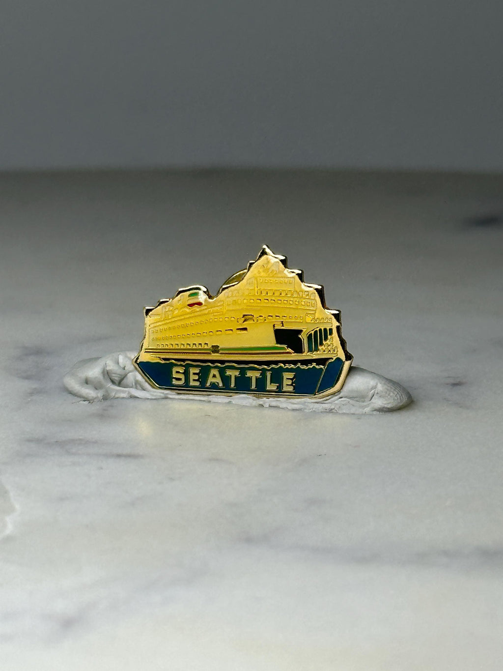 Vintage Seattle Cruise Ship Pin: Gold Tone Enamel - Travel Souvenir Accessory