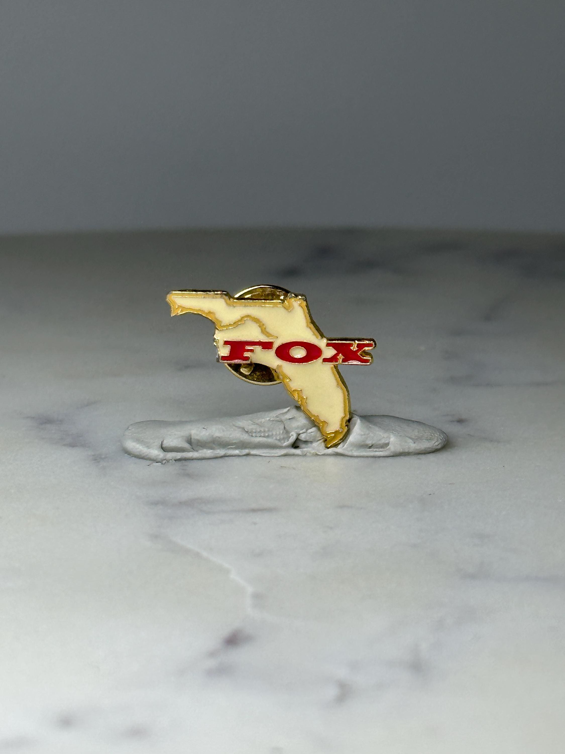 Vintage Florida FOX Enamel Lapel Pin: Gold Tone - 1990s TV Promo Accessory
