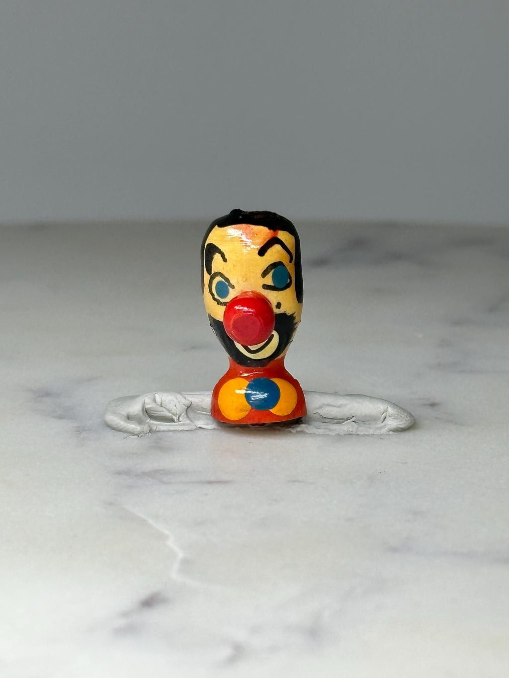 Vintage Clown Head Figural Pin: Hand Painted Wood - Circus Era Accessory
