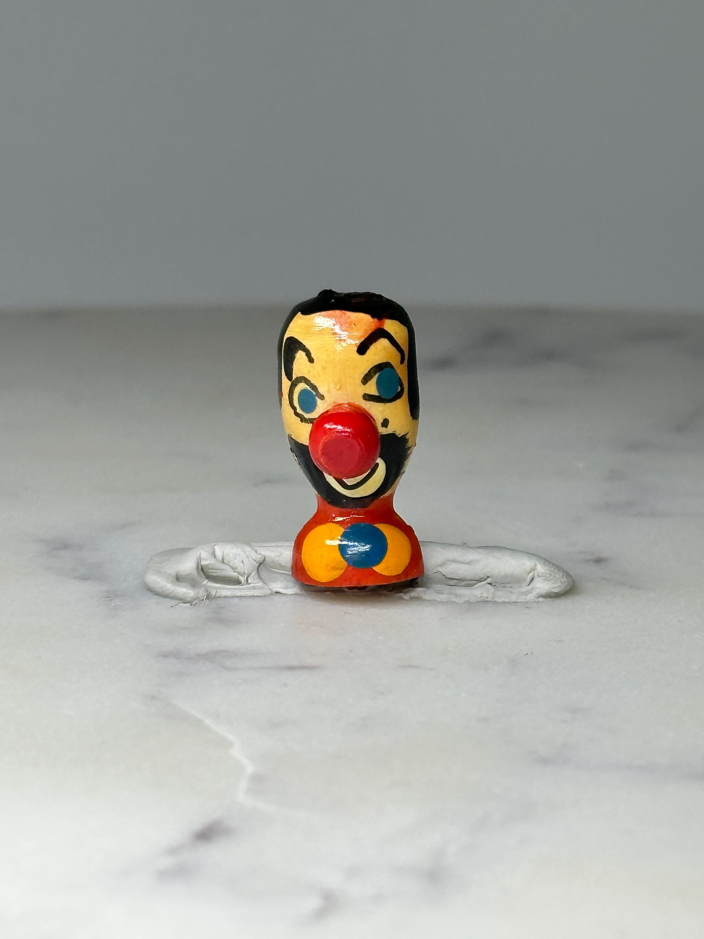 Vintage Clown Head Figural Pin: Hand Painted Wood - Circus Era Accessory