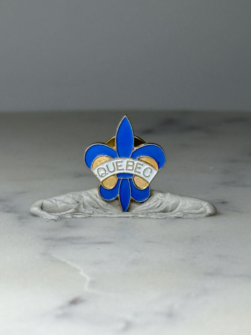 Vintage Quebec Fleur de Lis Lapel Pin: Blue Enamel Gold Tone - Canada Souvenir Accessory