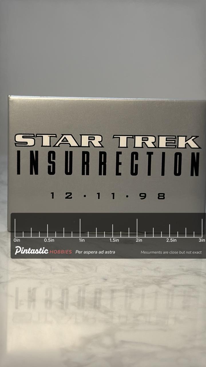 Vintage Star Trek Insurrection Movie Pin: Silver Tone - 1998 Film Promo with ruler overlay for size reference