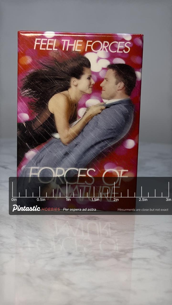 Vintage Forces of Nature Movie Pin: Glossy Photo Design - 1990s Film Accessory with ruler overlay for size reference