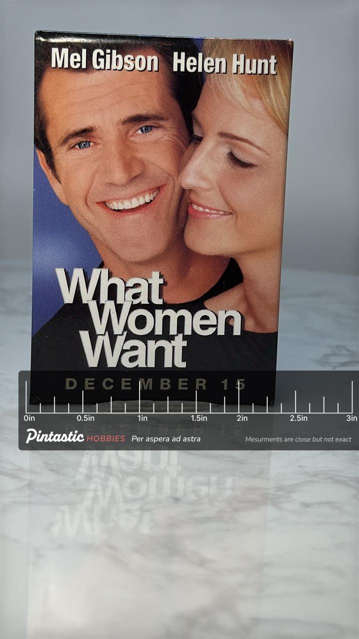 Vintage What Women Want Movie Pin: Glossy Promo - 2000s Film Accessory with ruler overlay for size reference