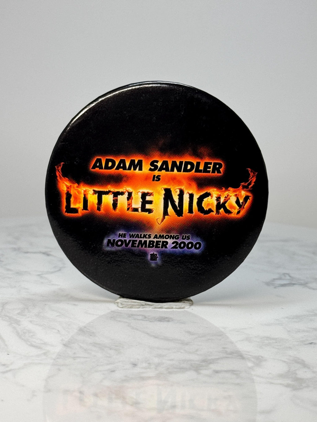 Vintage Little Nicky Movie Pin: Black Flame Design - 2000 Film Promo Accessory