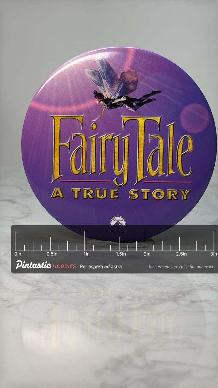 Vintage Fairy Tale Movie Promo Pin: Purple Glossy - 1990s Film with ruler overlay for size reference