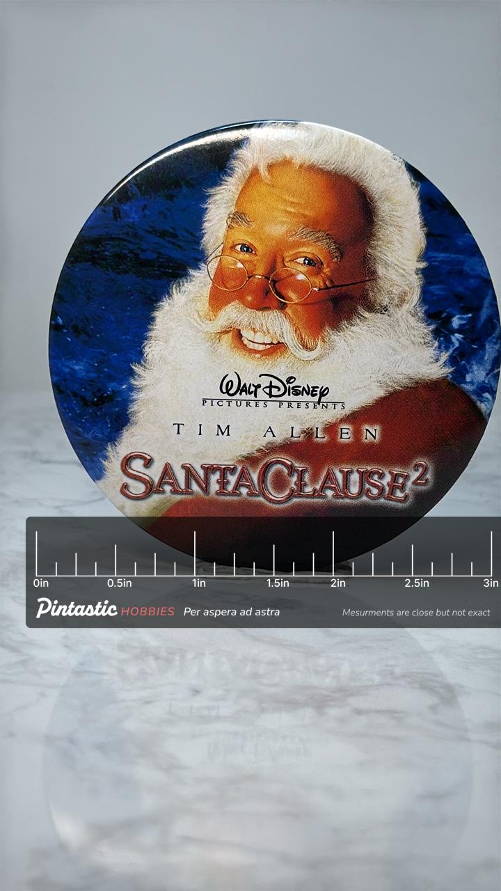 Vintage Santa Clause 2 Movie Pin: Glossy Color - Disney Holiday Accessory with ruler overlay for size reference
