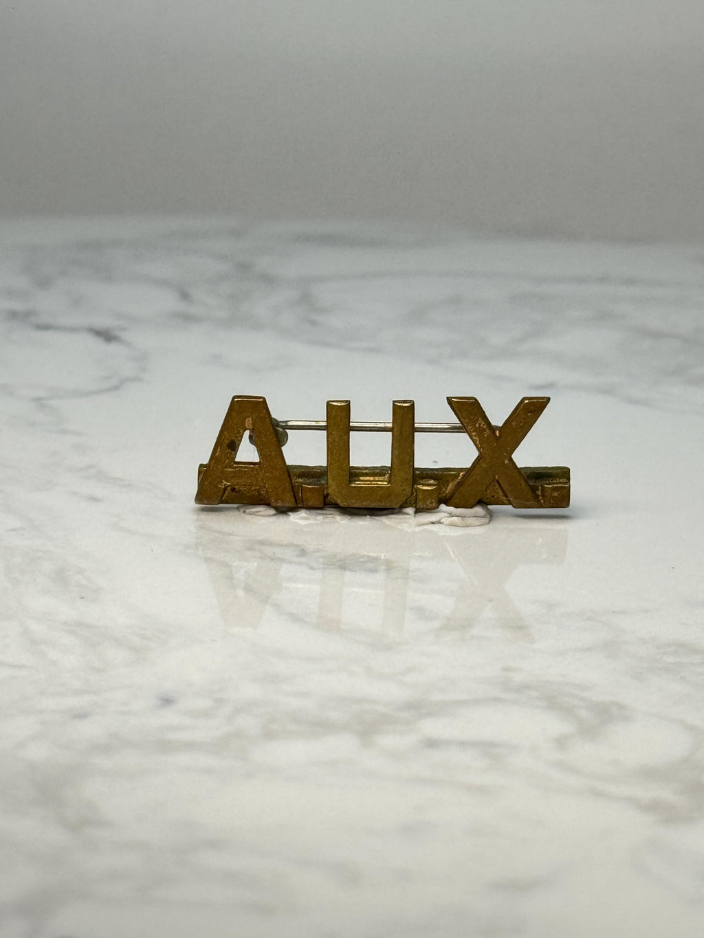 Vintage Aux Letter Lapel Pin: Gold Tone Metal - Retro Accessory