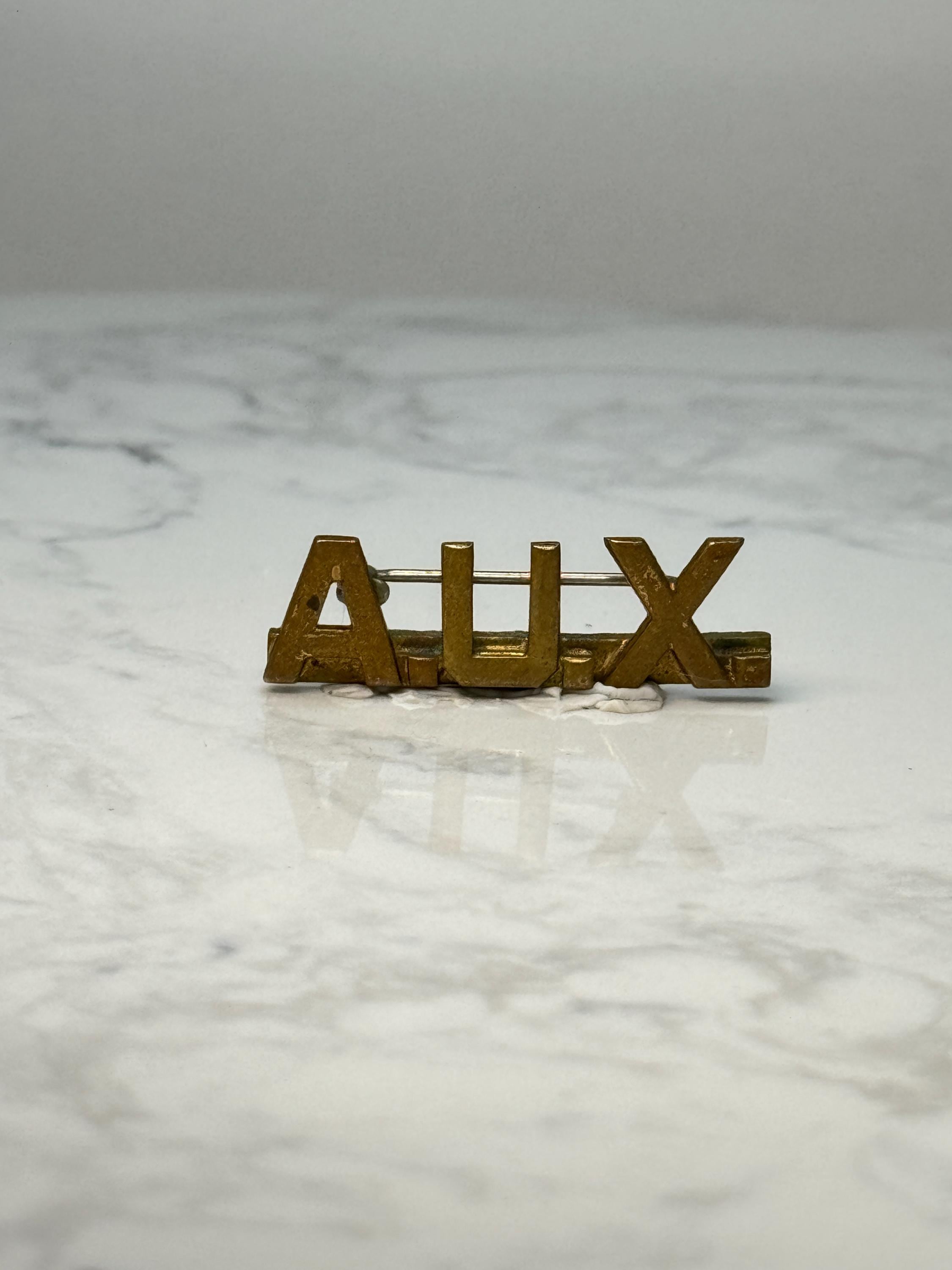 Vintage Aux Letter Lapel Pin: Gold Tone Metal - Retro Accessory