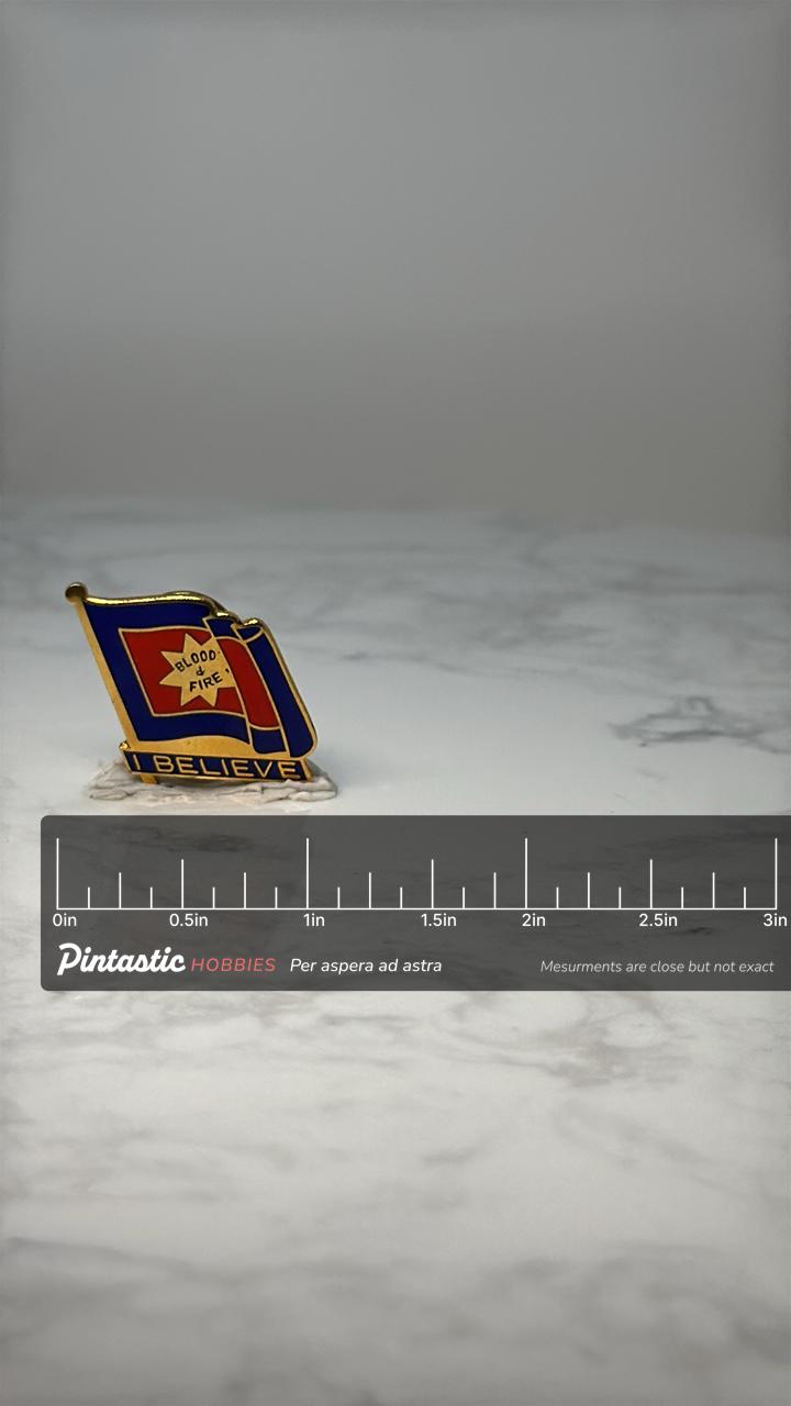 Vintage Salvation Army Flag Pin: Gold Tone Enamel - Christian Accessory with ruler overlay for size reference