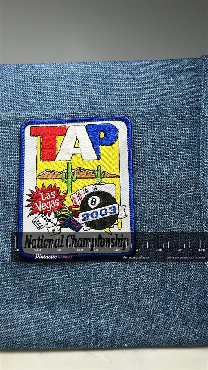 TAP Las Vegas 2003 Patch: Desert Style - Pool Championship with ruler overlay for size reference