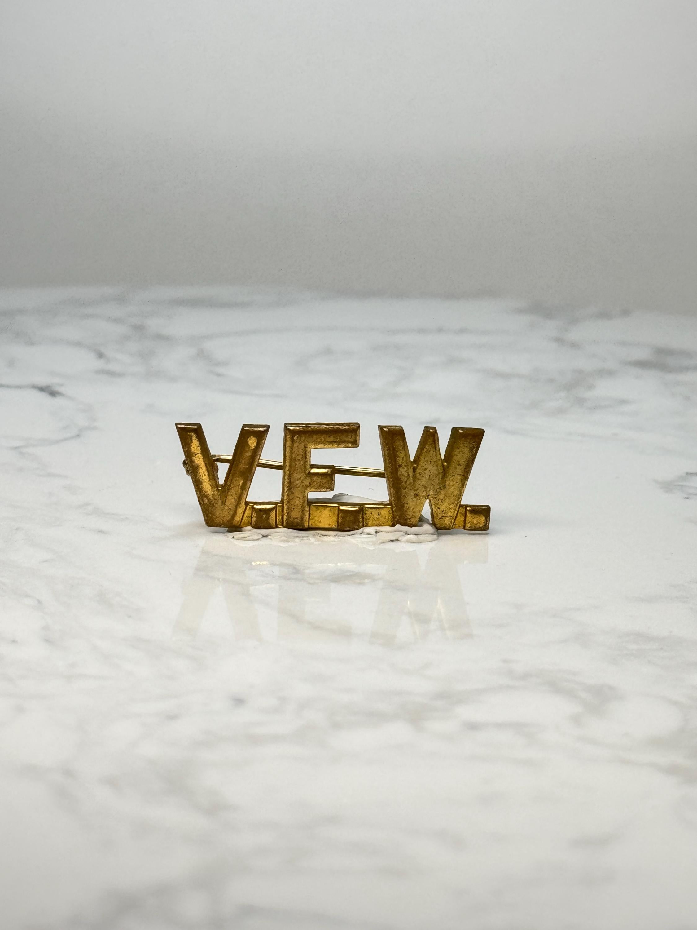 Vintage V.F.W. Letter Pin: Gold Tone - Patriotic Accessory