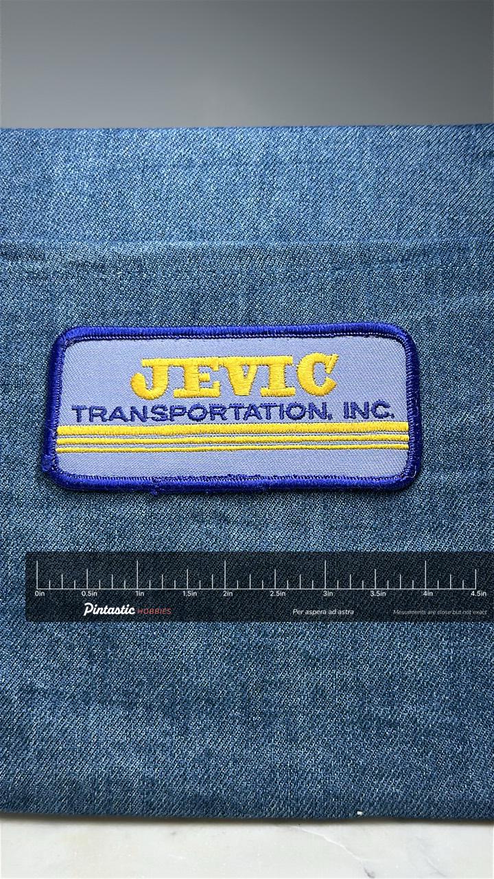 JEVIC Transportation Patch: Blue & Yellow - Company Accessory with ruler overlay for size reference