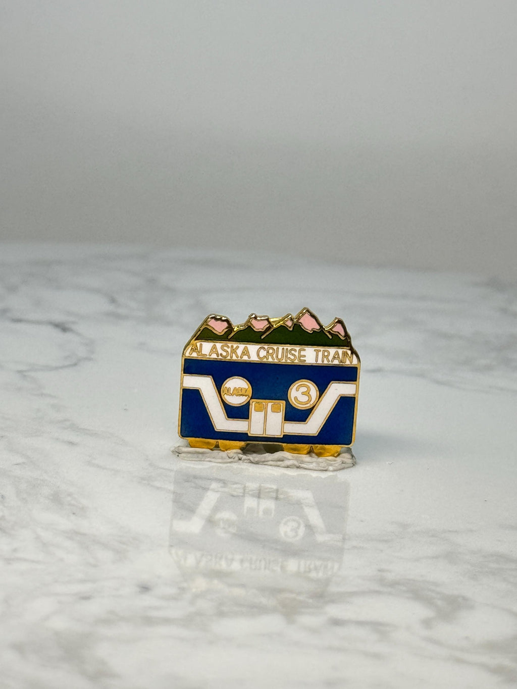 Vintage Alaska Cruise Train Enamel Pin: Blue Gold - Travel Souvenir Accessory