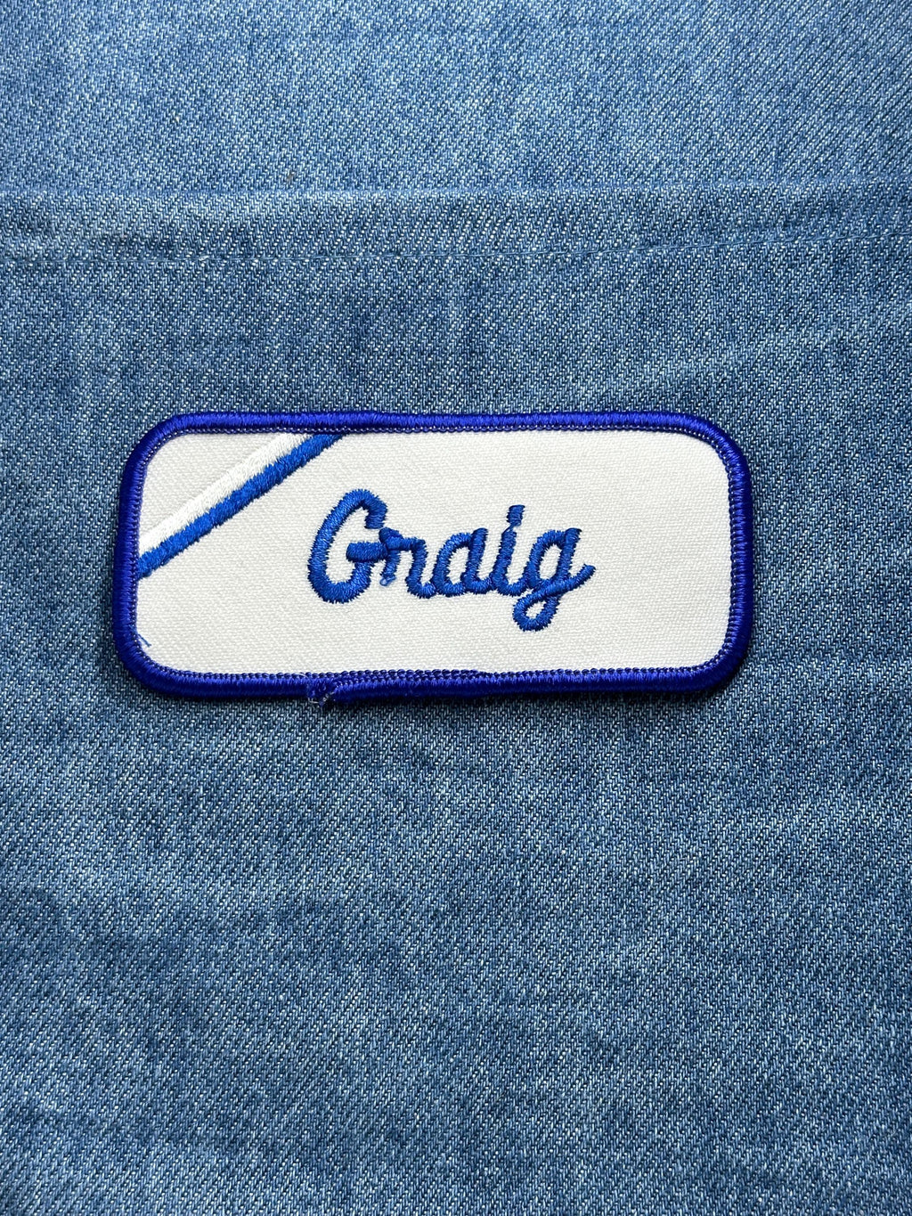 Craig Name Patch: Blue Script on White - Vintage Uniform Accessory