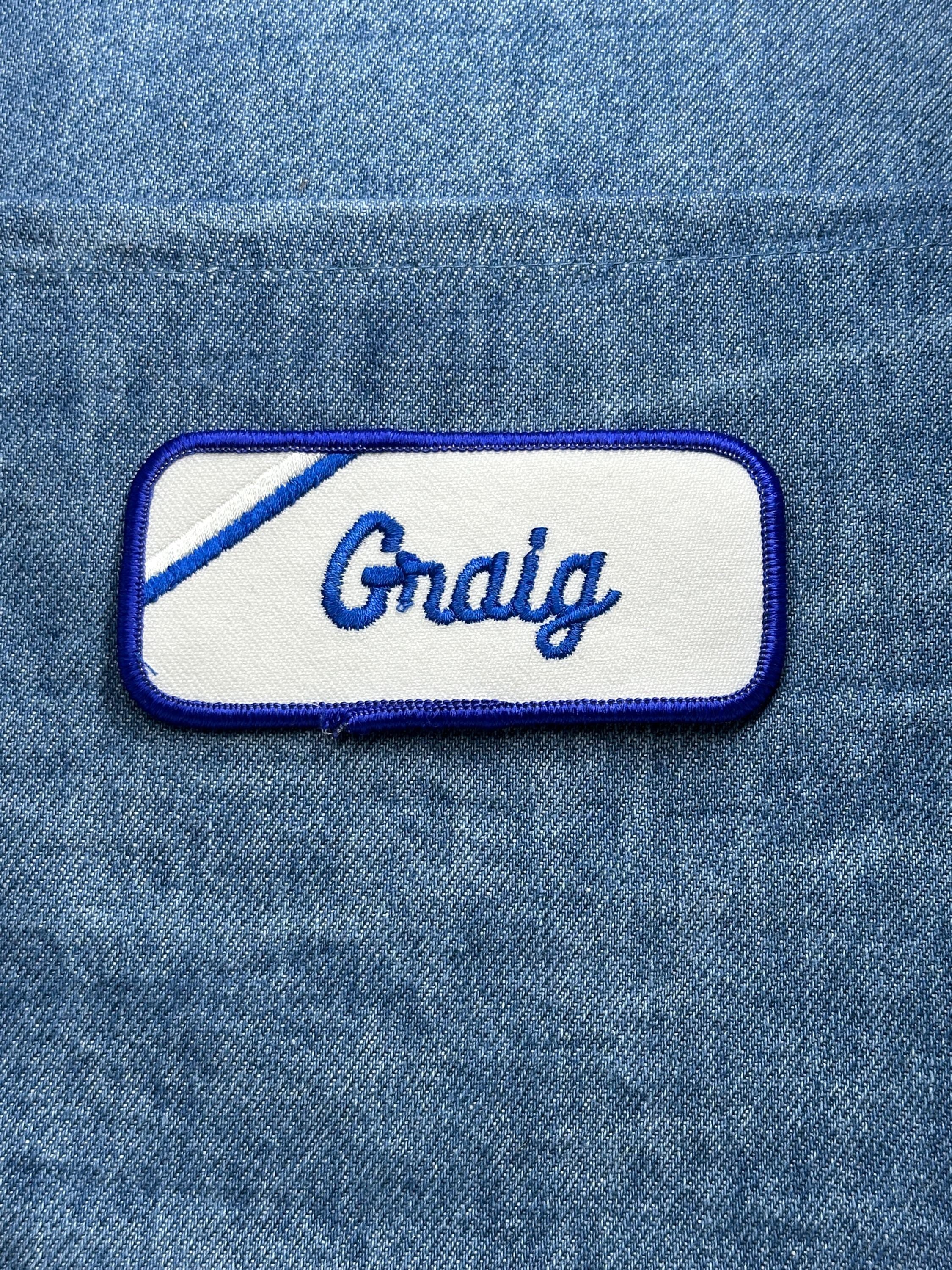 Craig Name Patch: Blue Script on White - Vintage Uniform Accessory