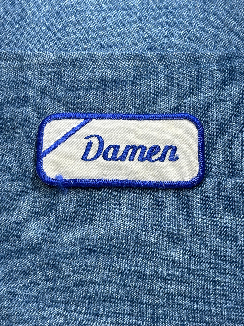 Damen Name Patch: Blue Script on White - Vintage Workwear Accessory