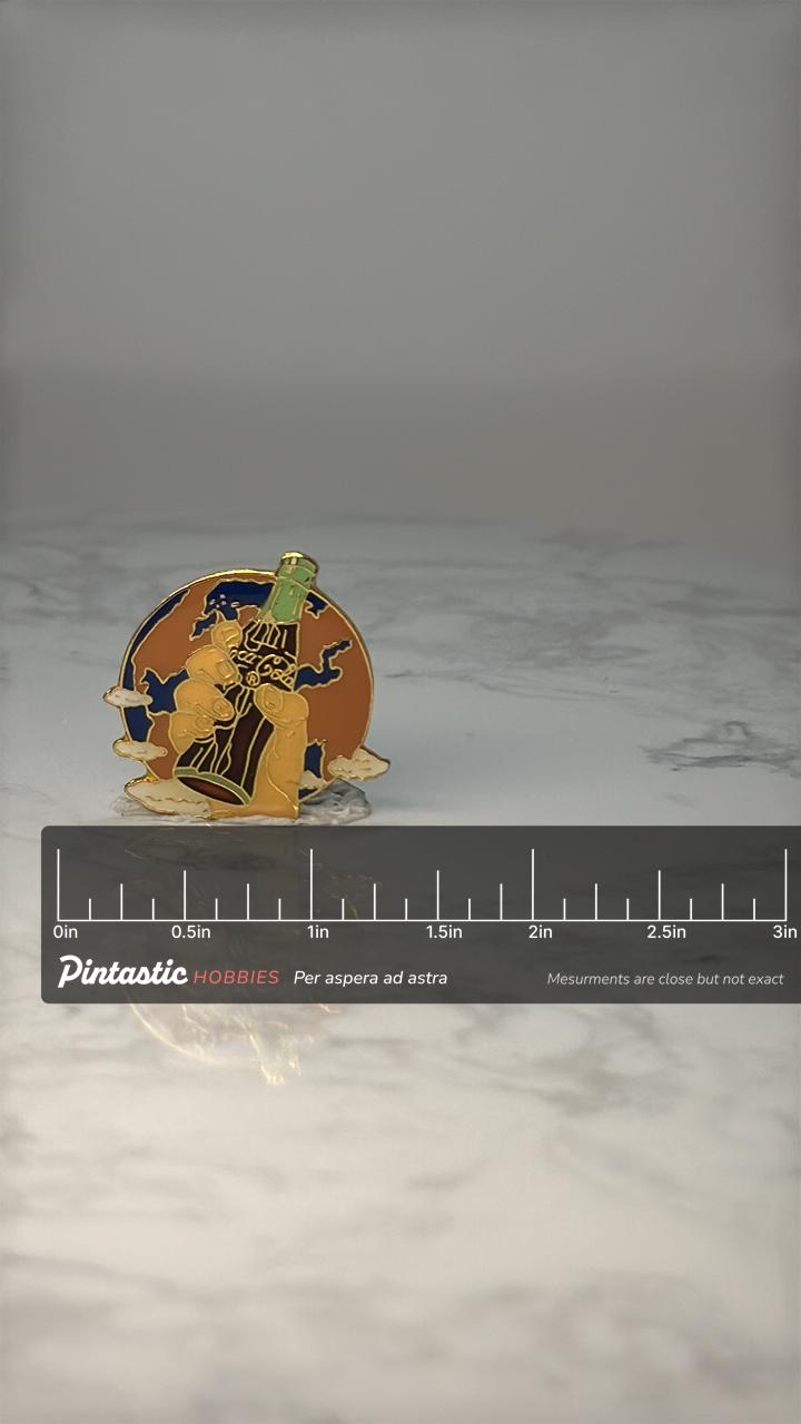 Vintage Coca Cola Soda Bottle Pin: Gold Tone Enamel - 1990s Advertising Accessory with ruler overlay for size reference