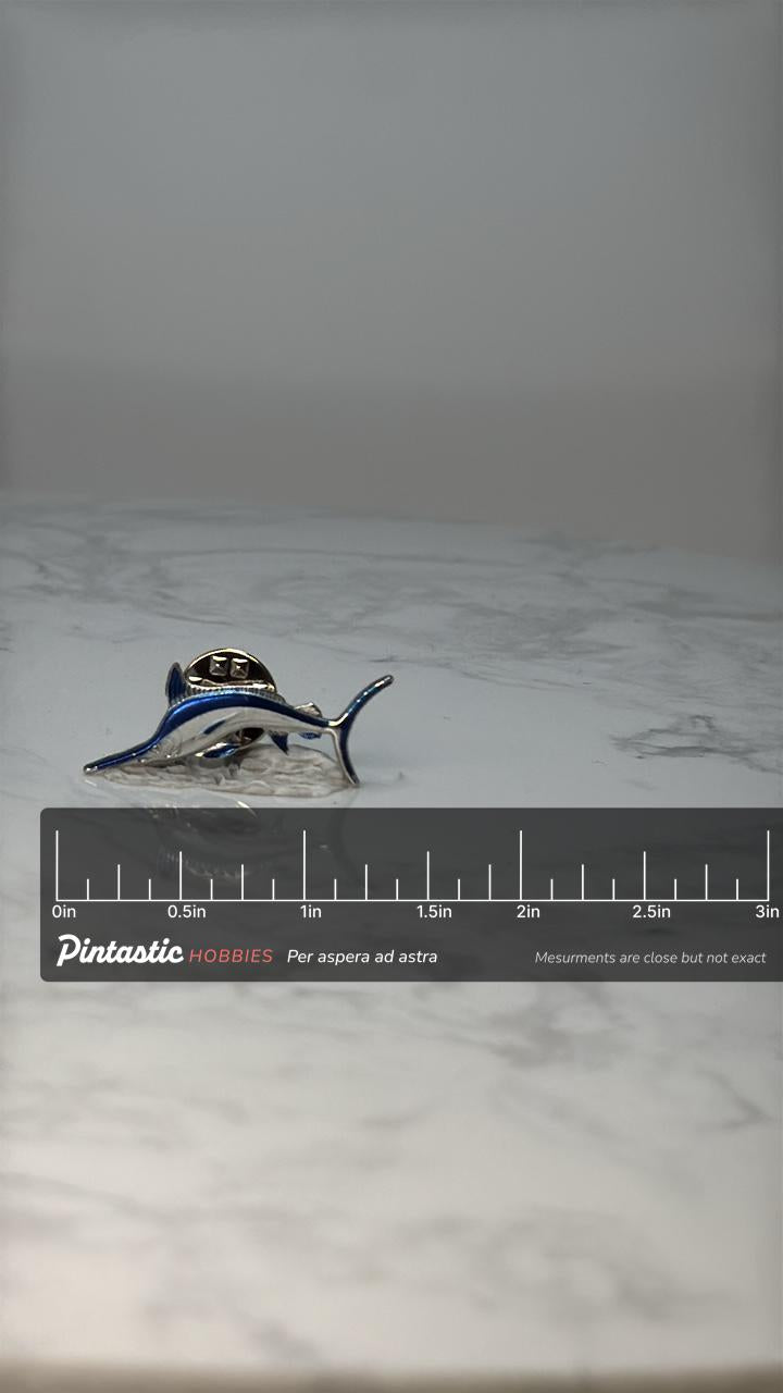 Vintage Marlin Swordfish Pin: Silver Tone Enamel - Nautical Accessory with ruler overlay for size reference