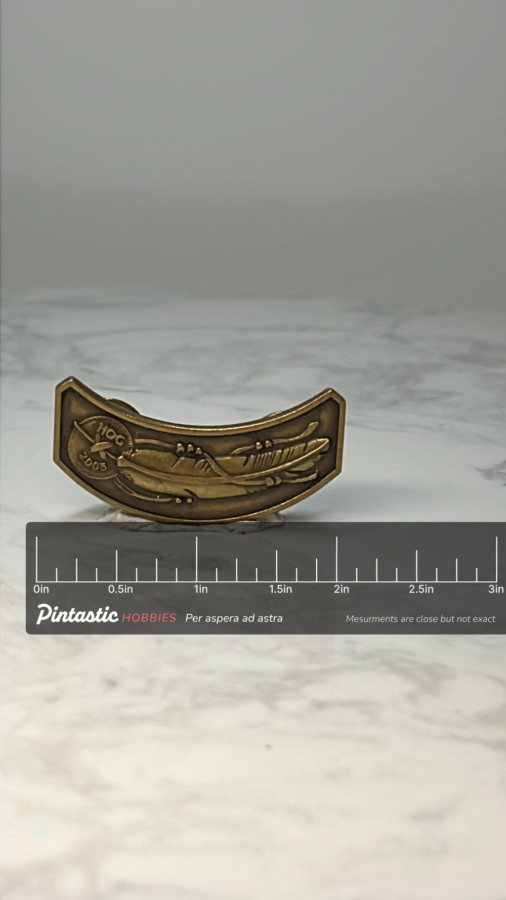 Harley Owners Group HOG 2003 Pin Vintage Harley Davidson Motorcycle Enamel Pin with ruler overlay for size reference